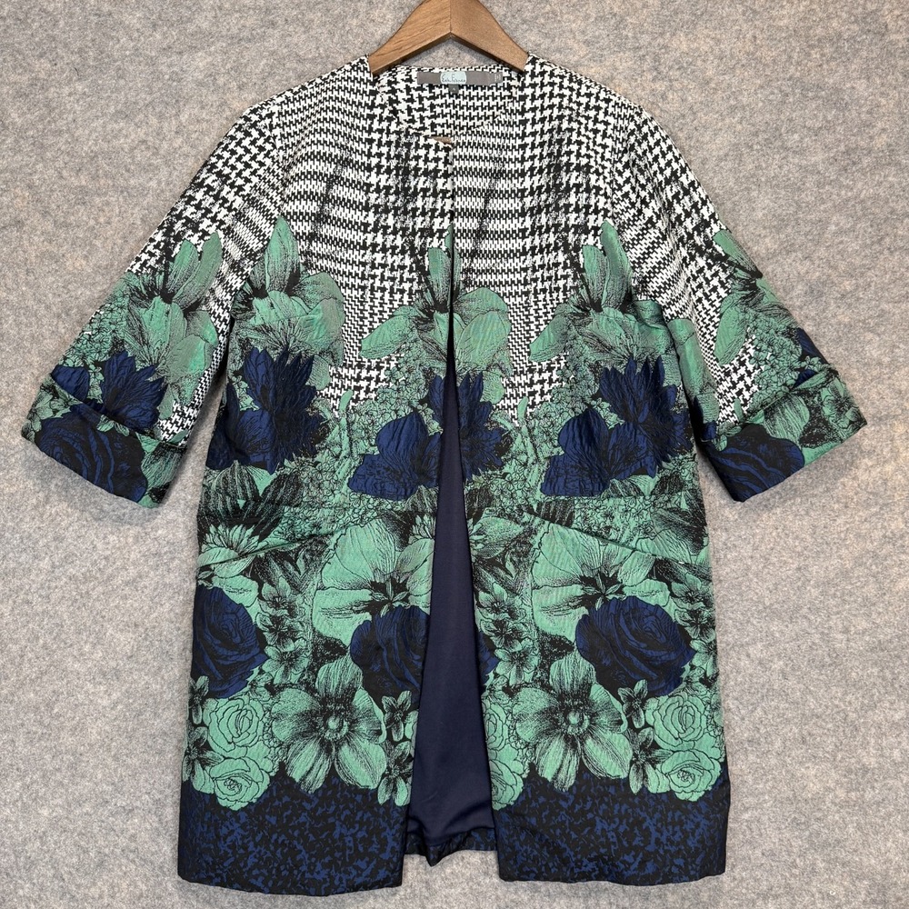 Eva Franco x Anthropologie Floral & Houndstooth Open Jacket Womens 4 Duster Kimo